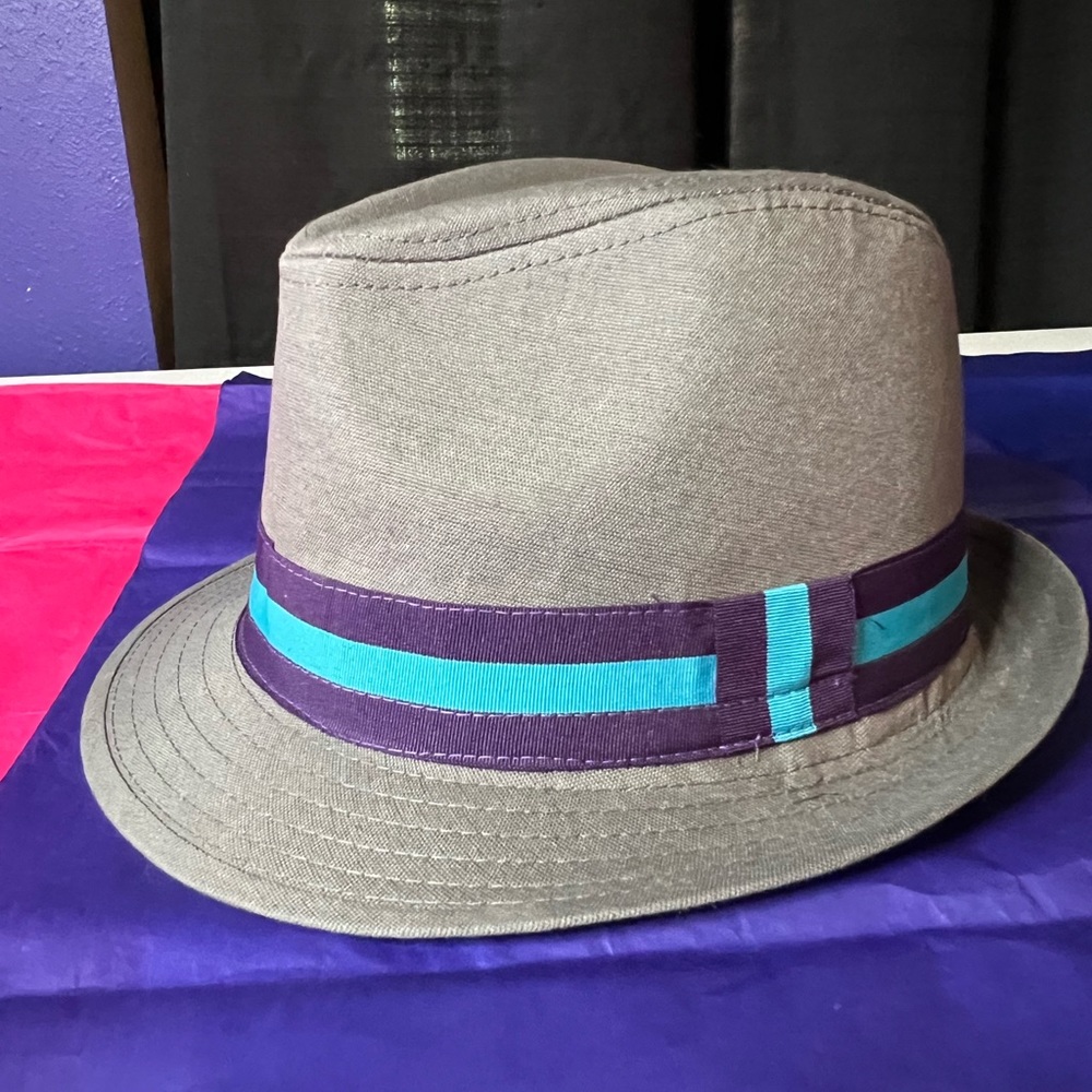 Women’s Gray Fedora Hat with Purple and Teal Band